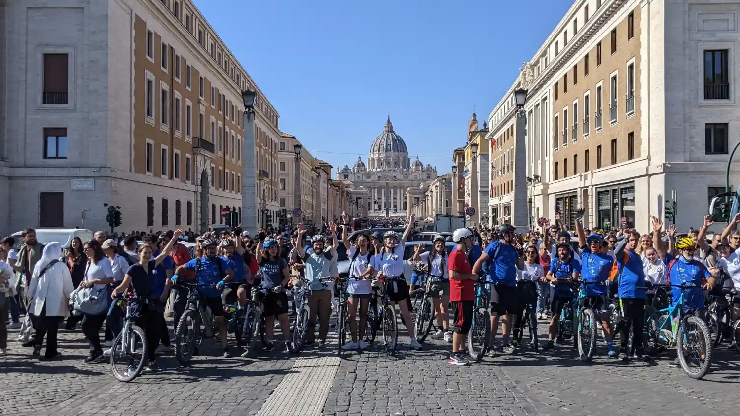 At St. Peter's during the last leg of the Arche tandem cycle tour