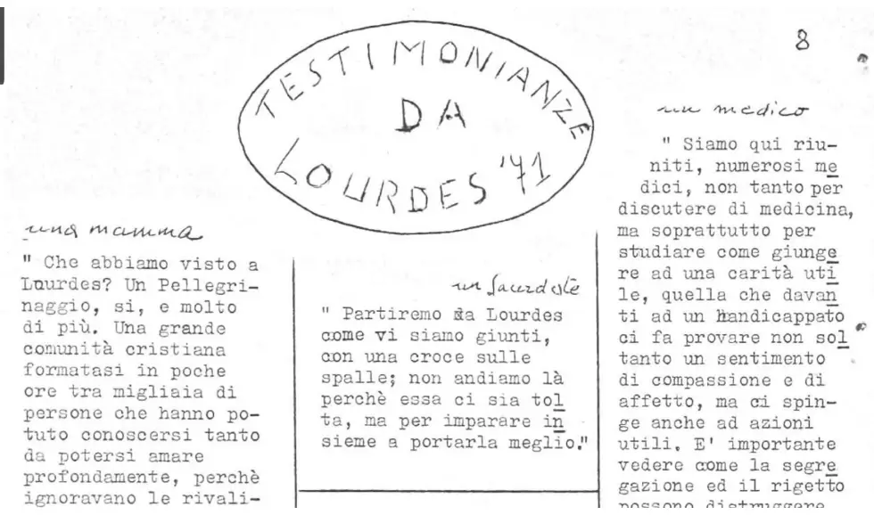 Testimonianze dal pellegrinaggio di Lourdes 1971